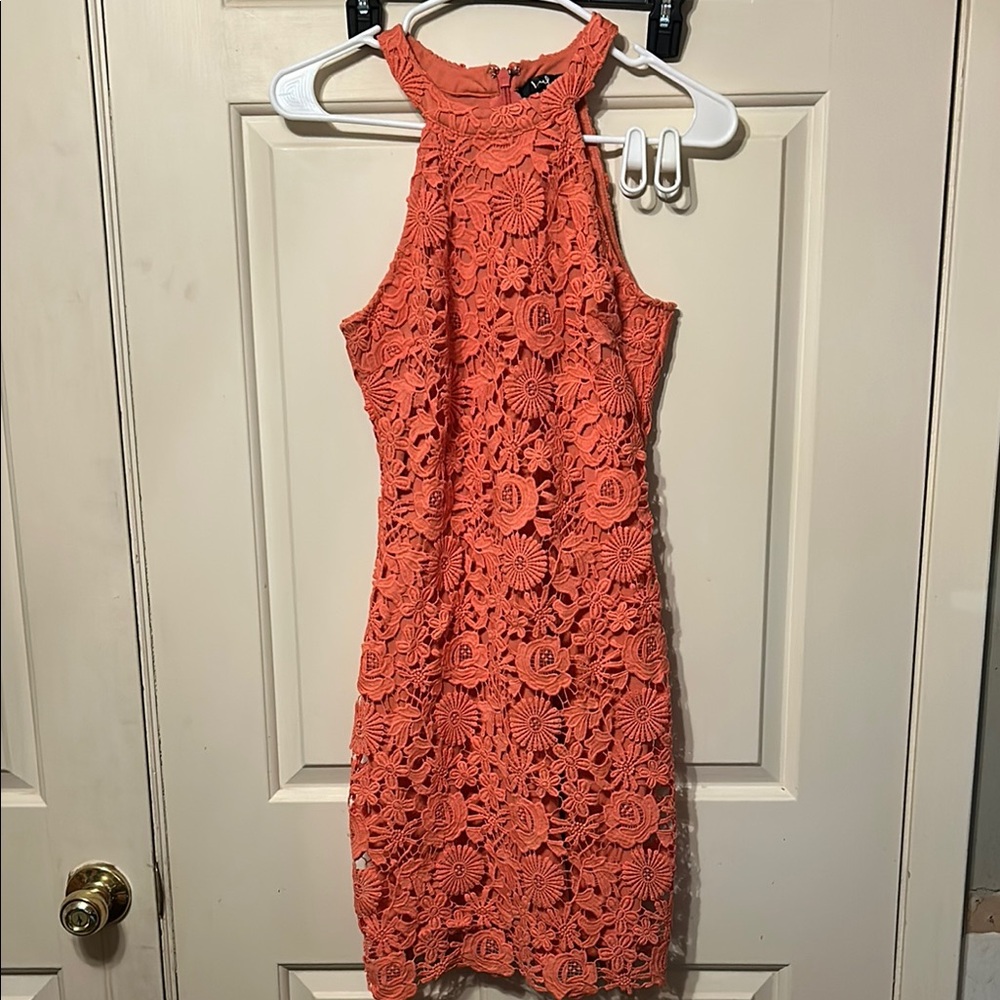 Lulu's Coral  Halter Sheath Mini Dress